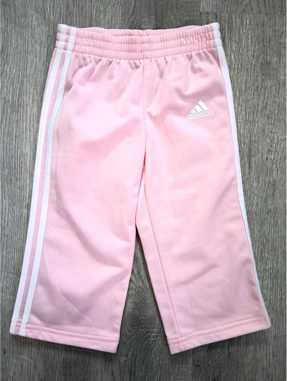 Adidas Girls 18 month, Pink 17x11 Track Pants  With White Stripes And Logo